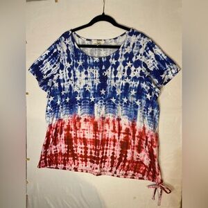 Vibrant Tie-Dye Star Print Short Sleeve Top